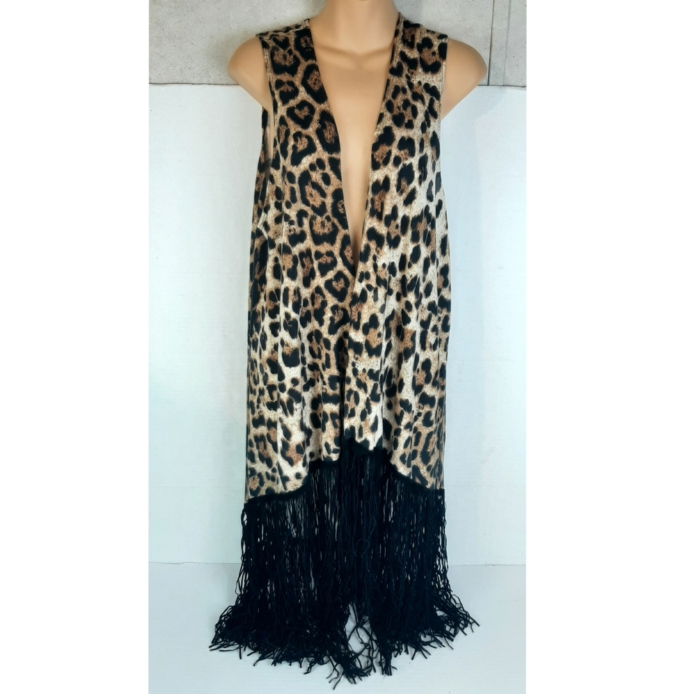 🔥Lilypad ladies M Leopard print open front tassel cardigan C2